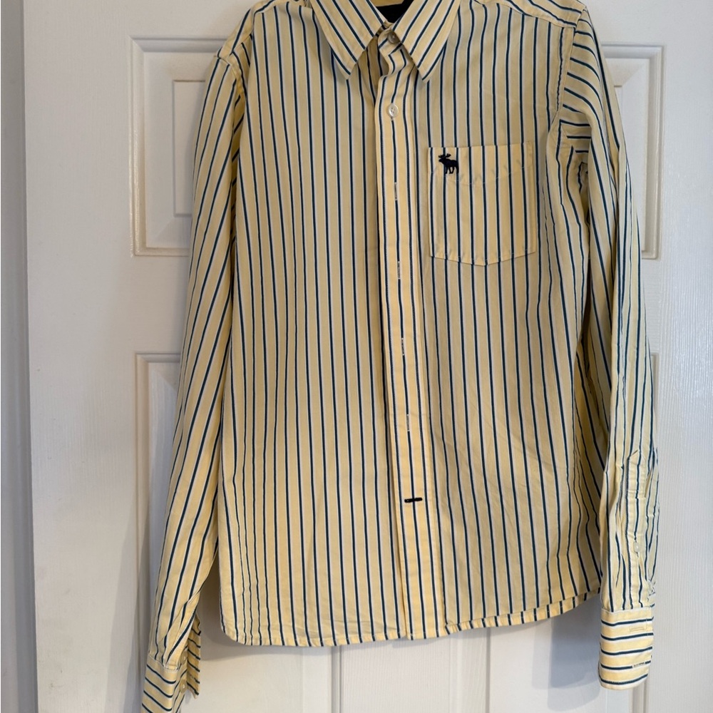 Abercrombie and Fitch Striped Yellow and Blue Men's Shirt